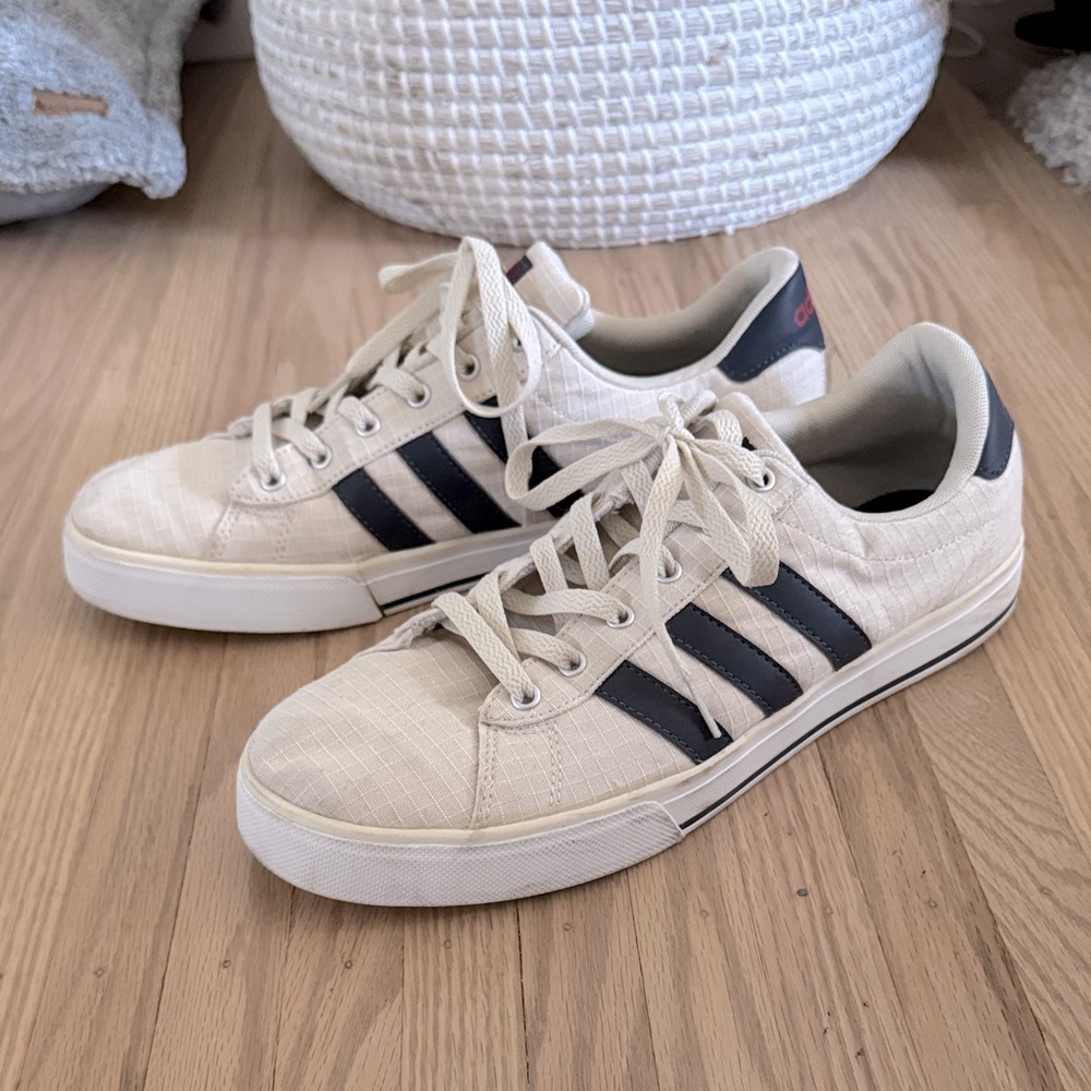 Adidas NEO Men's Beige and Black Striped Canvas Sneakers - sz 11